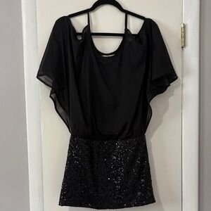 Black Sequin Dress with Sheer Sleeves
